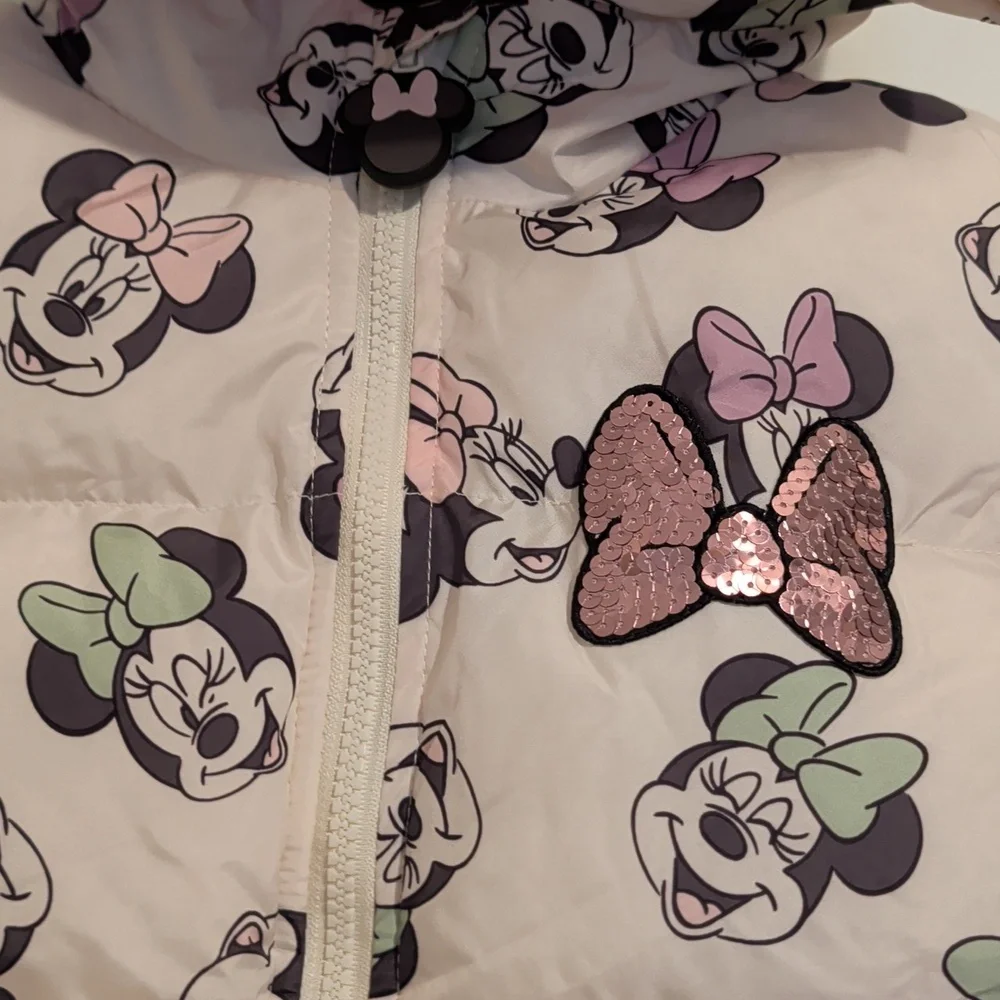 Girls Disney Minnie Mouse Puffer Hooded Jacket Multiple Sizes